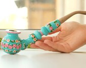 Wooden smoking pipe, Cherry blossom smoking bowl, Pink flower pipe, Turquoise smoking pipe, Cute girly pipe, Unique tobacco pipe, Peace pipe