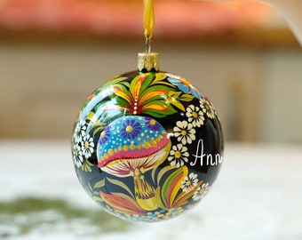 Personalized Christmas tree ornament, Custom mushroom tree ball, Unique tree bauble, Fairy mushroom décor, Personalized Christmas hanging