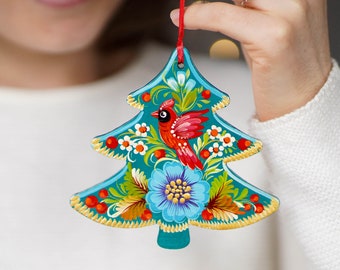 Ornement de Noël cardinal, ornement d’arbre de Noël en bois fait à la main, ornement ukrainien avec cardinal rouge peint, ornements peints à la main