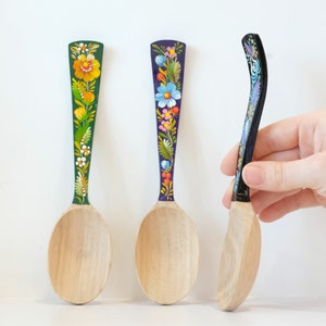 Unique wooden spoon, Unique painted tablespoon, Flower salt spoon, Painted sugar spoon, Blue hippie spoon, Wooden flower spoon, Cute spoon image 9