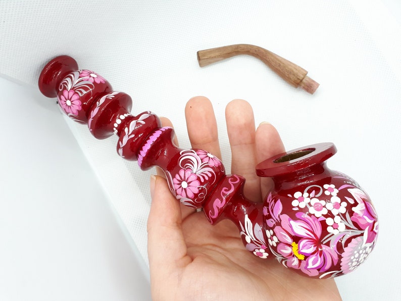 Hippie flower pipe Long smoking pipe Tobacco pipe Pipe with lotus Pink and grey smoking bowl Unique girly pipe Burgundy smoking bowl