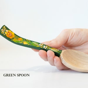 Unique wooden spoon, Unique painted tablespoon, Flower salt spoon, Painted sugar spoon, Blue hippie spoon, Wooden flower spoon, Cute spoon image 3