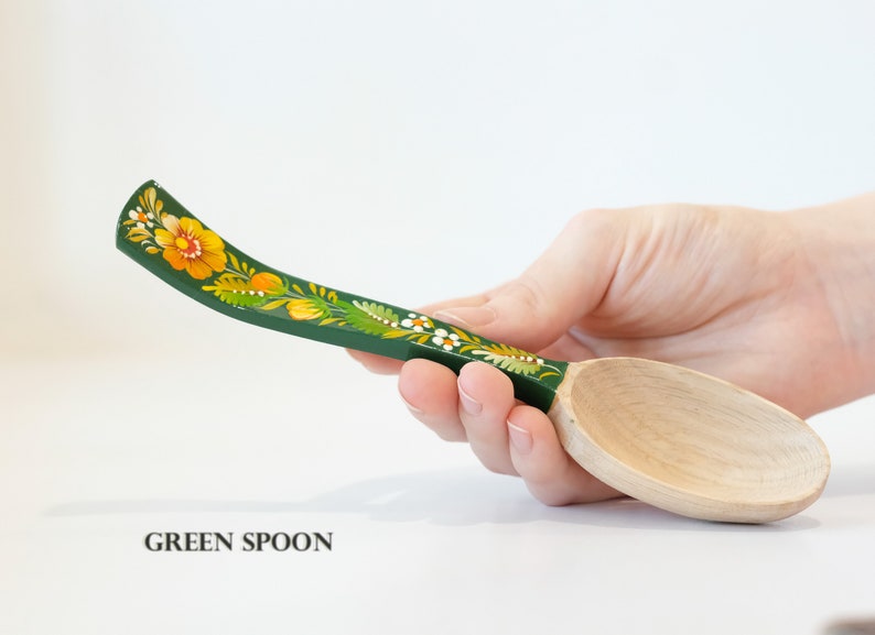 Unique wooden spoon, Unique painted tablespoon, Flower salt spoon, Painted sugar spoon, Blue hippie spoon, Wooden flower spoon, Cute spoon image 3