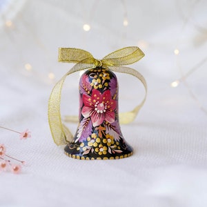 Ukrainian Christmas bell ornament, Hand-painted wooden tree decoration, Pink & purple flower Ukrainian Christmas ornament personalized image 10