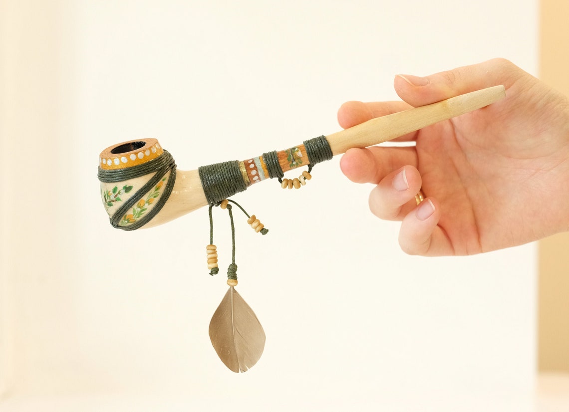 Native American peace pipe Indian smoking pipe Wooden Etsy