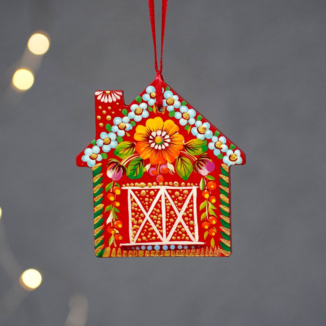 Red Barn Christmas Ornament Wooden Painted Gingerbread Etsy