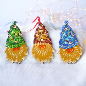 Gnome ornament set of 3 pcs - Hand painted wooden Christmas ornaments, Christmas tree decorations made in Ukraine, Handmade Funny ornaments
