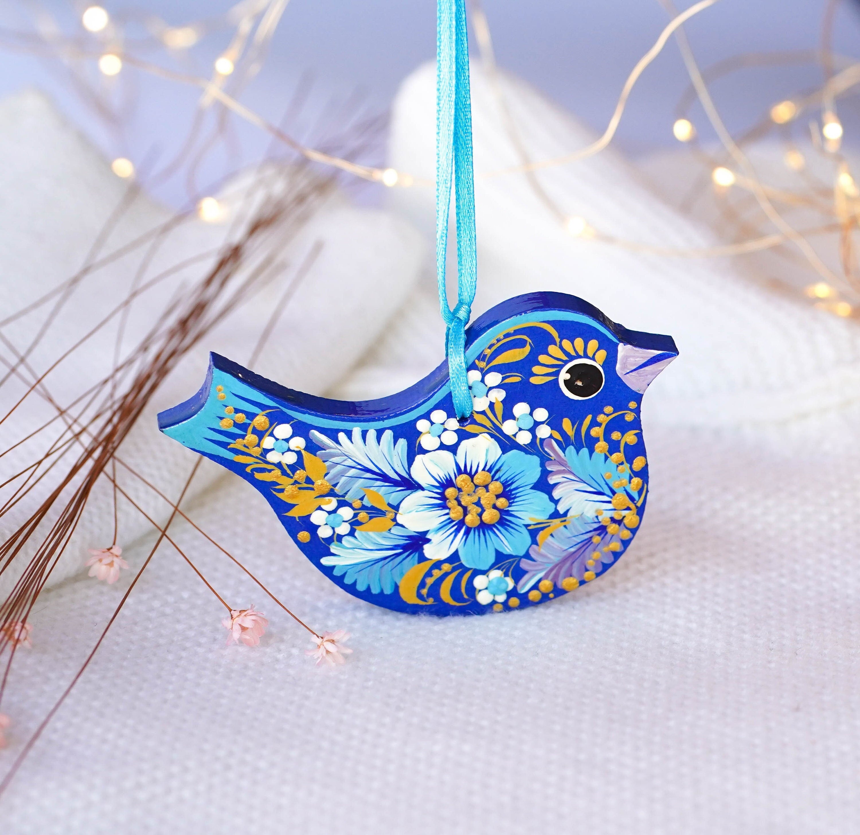 Traditional Painted Christmas Bird Ornaments