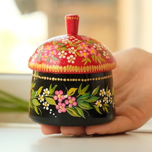 Mushroom jewelry box, Wooden sugar bowl, Salt cellar with lid, Dry goods container, Small trinket box, Cherry blossom box, Hippie flower pot