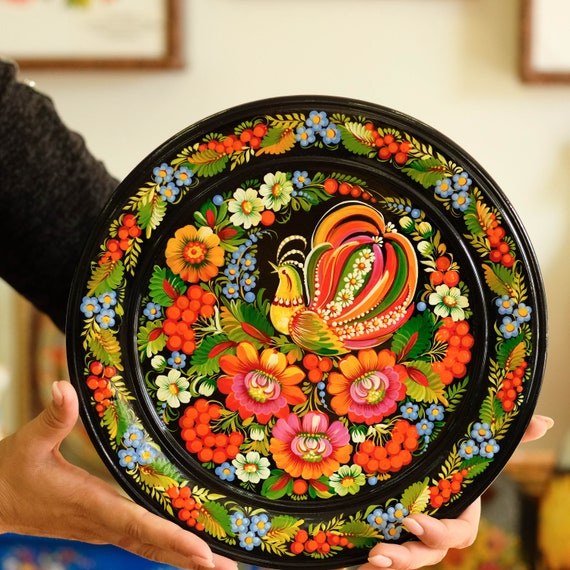 Personalized Painted Wooden Petrykivka Plate, Ukrainian Fairy Bird Personalized Painted Wooden Petrykivka Plate, Ukrainian Fairy Bird