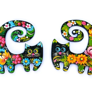 Cat fridge magnet, Painted animal figure magnets, Ukraine art wooden magnets, Cat couple magnets, Set of locker magnets, Funny cat magnets