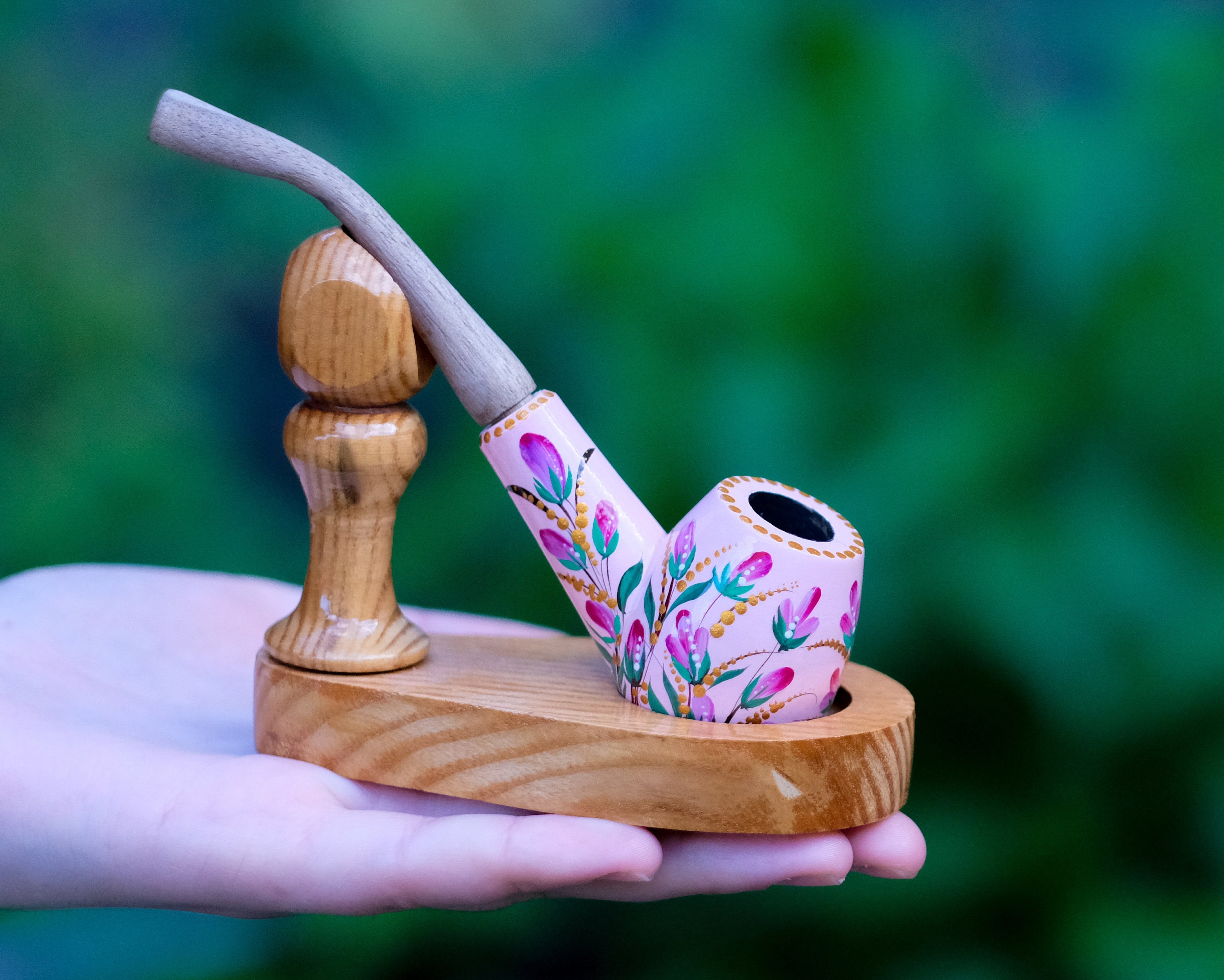 Unique Smoking Pipe Purple Flower Pipe Wooden Tobacco Bowl - Etsy