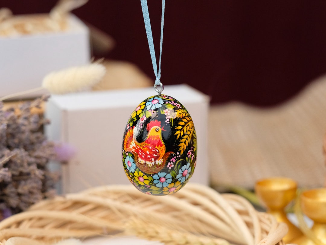 Ukrainian Easter Egg, Easter Tree Egg Ornament With Painted Chicken on ...