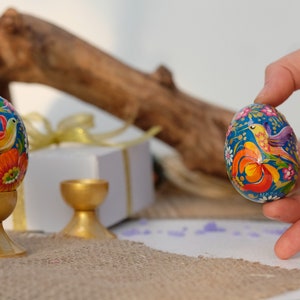 Ukrainian Easter eggs, Hummingbird Easter eggs set, Ukrainian Pysanky eggs set, Hand painted wooden eggs, Petrykivka Decorative egg ornament zdjęcie 9