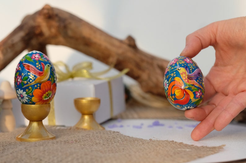 Ukrainian Easter eggs, Hummingbird Easter eggs set, Ukrainian Pysanky eggs set, Hand painted wooden eggs, Petrykivka Decorative egg ornament zdjęcie 9