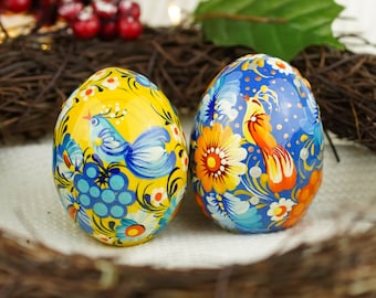 Hand-Painted Wooden Easter Egg - Bird & Floral Pysanky, Ukrainian Petrykivka Art