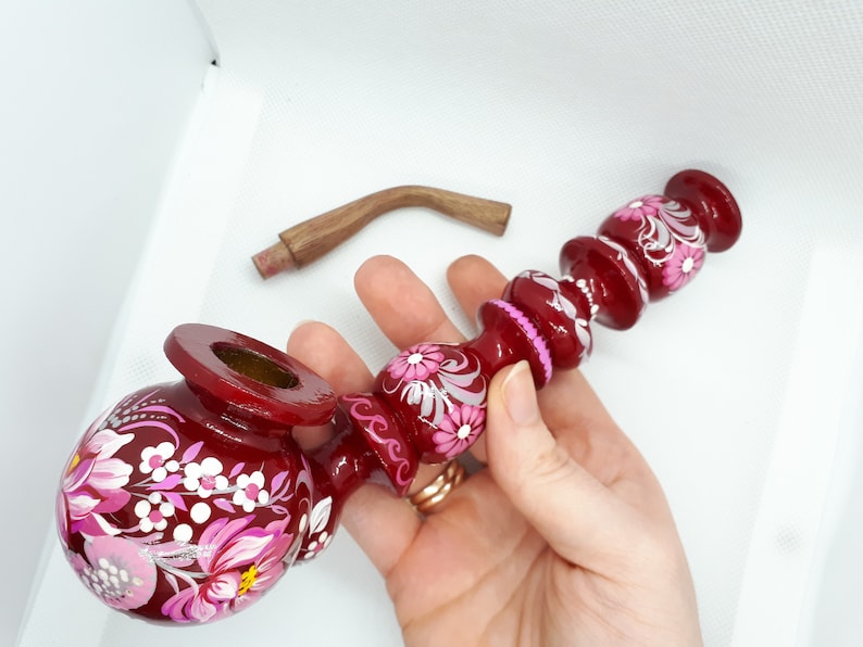 Hippie flower pipe Long smoking pipe Tobacco pipe Pipe with lotus Pink and grey smoking bowl Unique girly pipe Burgundy smoking bowl