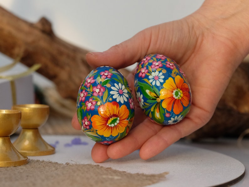 Ukrainian Easter eggs, Hummingbird Easter eggs set, Ukrainian Pysanky eggs set, Hand painted wooden eggs, Petrykivka Decorative egg ornament zdjęcie 10