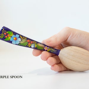 Unique wooden spoon, Unique painted tablespoon, Flower salt spoon, Painted sugar spoon, Blue hippie spoon, Wooden flower spoon, Cute spoon Purple