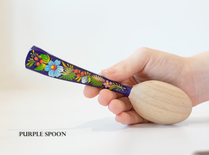 Unique wooden spoon, Unique painted tablespoon, Flower salt spoon, Painted sugar spoon, Blue hippie spoon, Wooden flower spoon, Cute spoon Purple