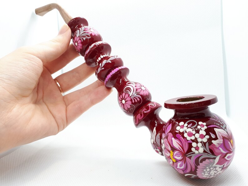 Hippie flower pipe Long smoking pipe Tobacco pipe Pipe with lotus Pink and grey smoking bowl Unique girly pipe Burgundy smoking bowl