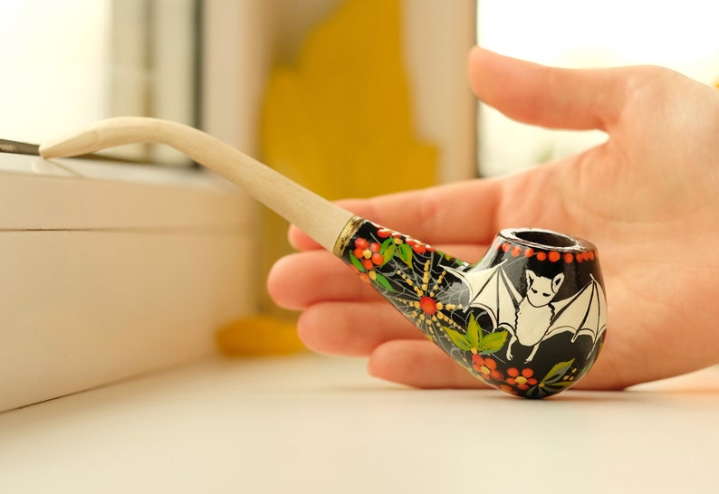 Halloween smoking pipe Flying bat smoking bowl Wooden Etsy