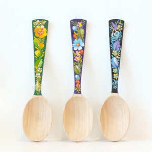 Unique wooden spoon, Unique painted tablespoon, Flower salt spoon, Painted sugar spoon, Blue hippie spoon, Wooden flower spoon, Cute spoon image 10