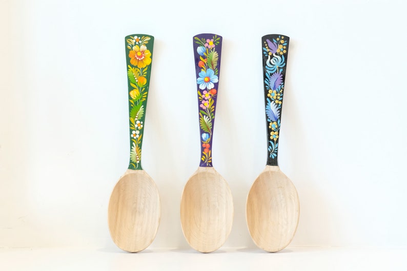 Unique wooden spoon, Unique painted tablespoon, Flower salt spoon, Painted sugar spoon, Blue hippie spoon, Wooden flower spoon, Cute spoon image 10