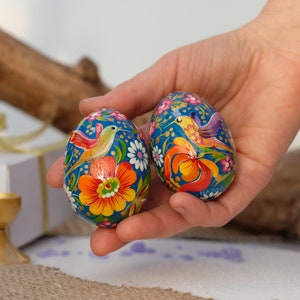 Ukrainian Easter eggs, Hummingbird Easter eggs set, Ukrainian Pysanky eggs set, Hand painted wooden eggs, Petrykivka Decorative egg ornament zdjęcie 8