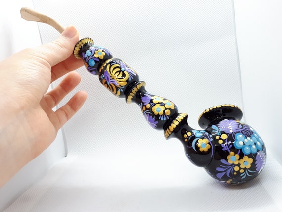 Pink flower wooden pipe Blue dove cherry blossom smoking bowl Long unique pipe Sakura pipe Cute girly spring pipe Painted tobacco pipe