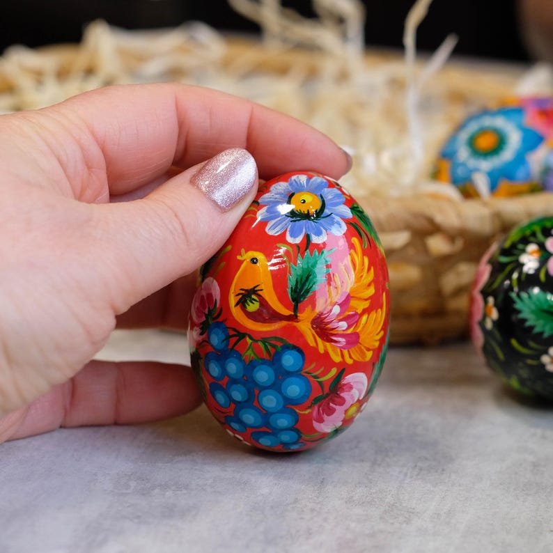 Painted Wooden Bird Easter Egg - Ukrainian Pysanky With Petrykivka Art ...