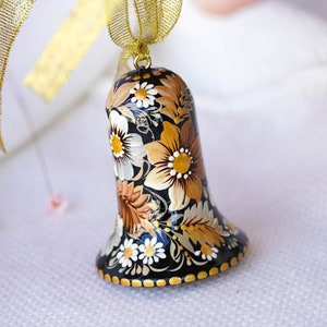 Ukrainian Christmas bell ornament Hand-painted wooden tree decoration, Ukrainian Christmas ornament personalized with Petrykivka art image 8