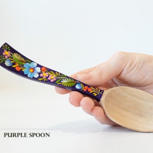Unique wooden spoon, Unique painted tablespoon, Flower salt spoon, Painted sugar spoon, Blue hippie spoon, Wooden flower spoon, Cute spoon image 8