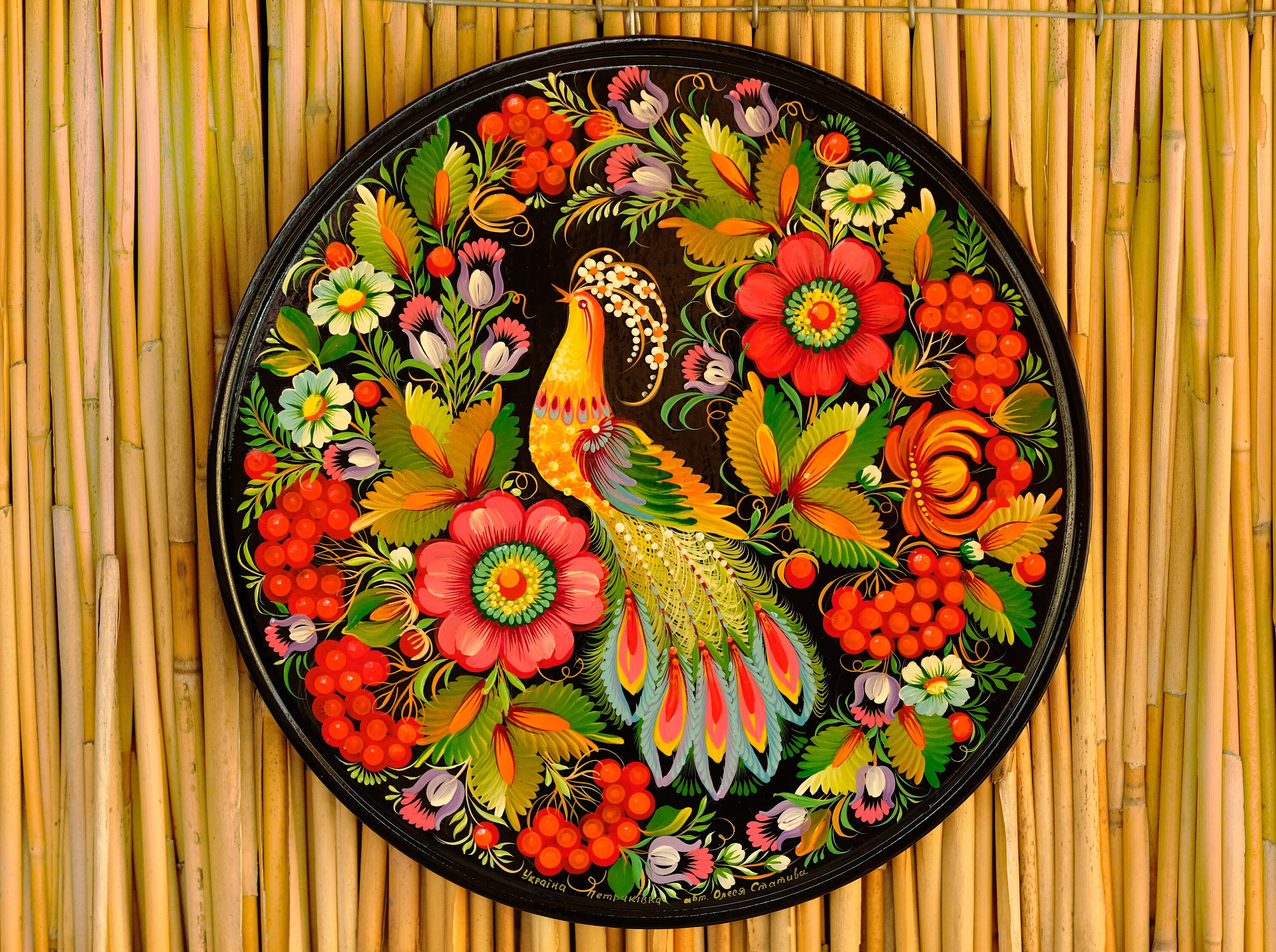 英国　John Mortlock 金彩　鳥文様　キャビネットプレート Decorative Wooden Plate 11.8 In, Hand-painted Ukrainian Wall Plate