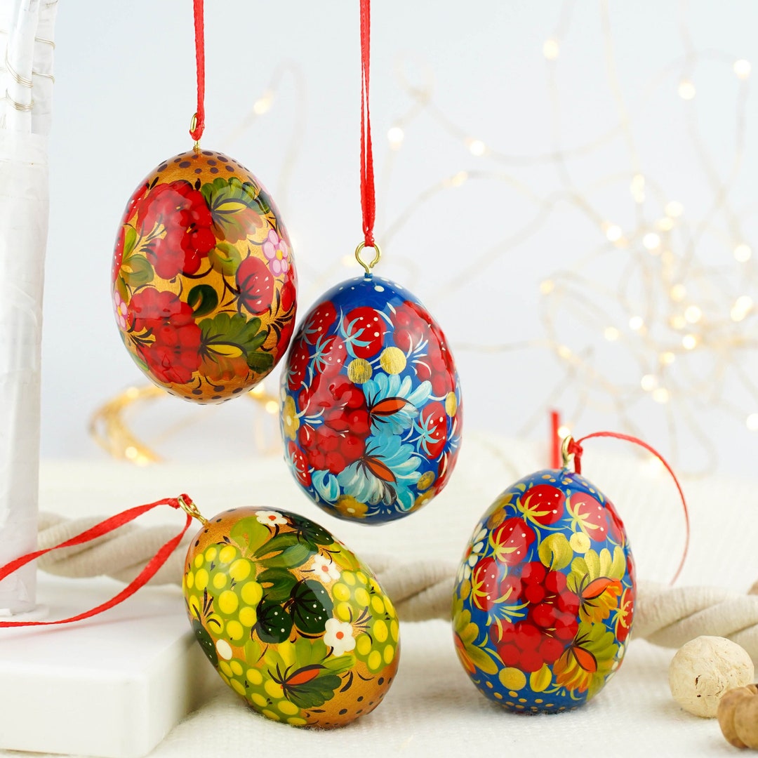 Painted Wooden Easter Egg Ornament Hanging, Ukrainian Pysanky, Hand ...