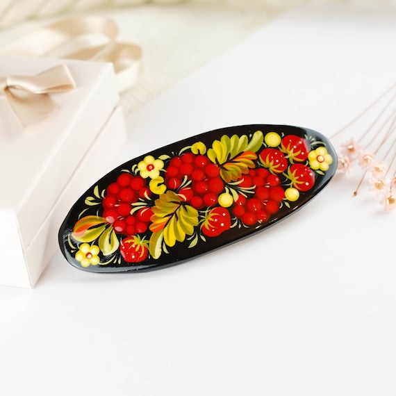Painted Wooden Hair Barrette - Handmade Ukrainian Hair Clip 