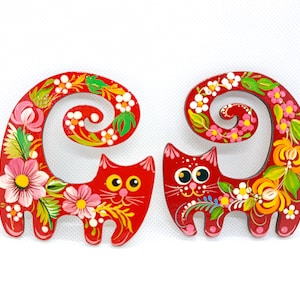 Cat fridge magnet, Animal figure magnets, Ukraine art wooden magnets, Cat couple magnets, Set of locker magnets, Funny cat magnets painted