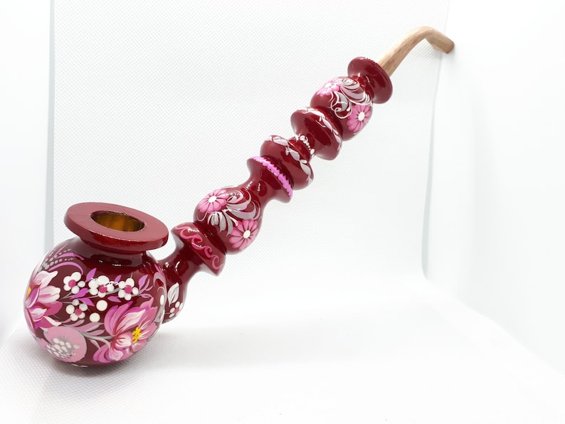 Hippie flower pipe Long smoking pipe Tobacco pipe Pipe with lotus Pink and grey smoking bowl Unique girly pipe Burgundy smoking bowl