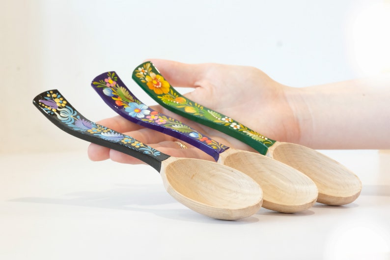 Unique wooden spoon, Unique painted tablespoon, Flower salt spoon, Painted sugar spoon, Blue hippie spoon, Wooden flower spoon, Cute spoon image 6