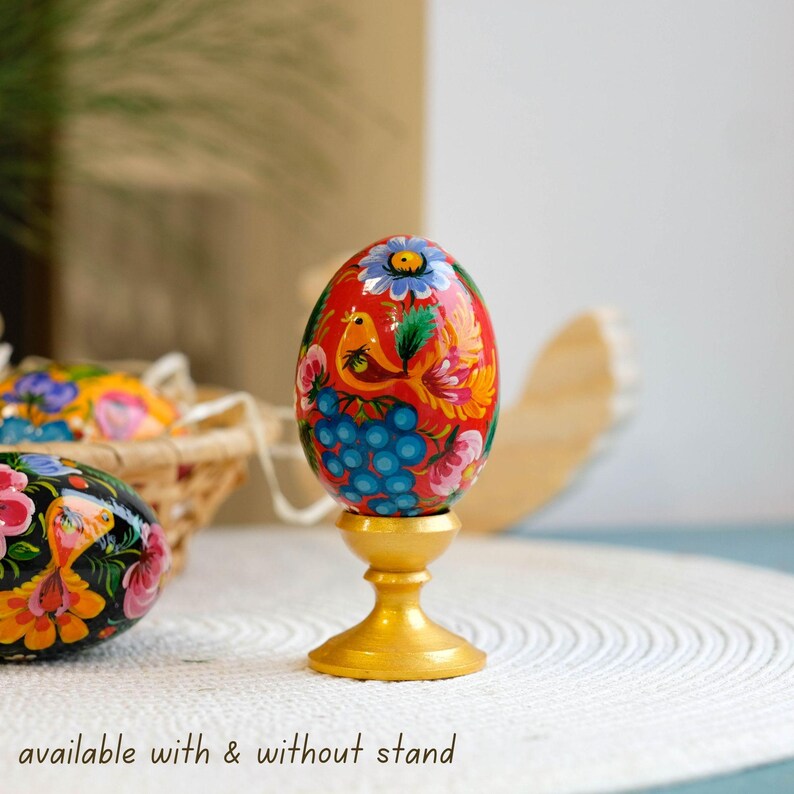 Painted Wooden Bird Easter Egg - Ukrainian Pysanky With Petrykivka Art ...