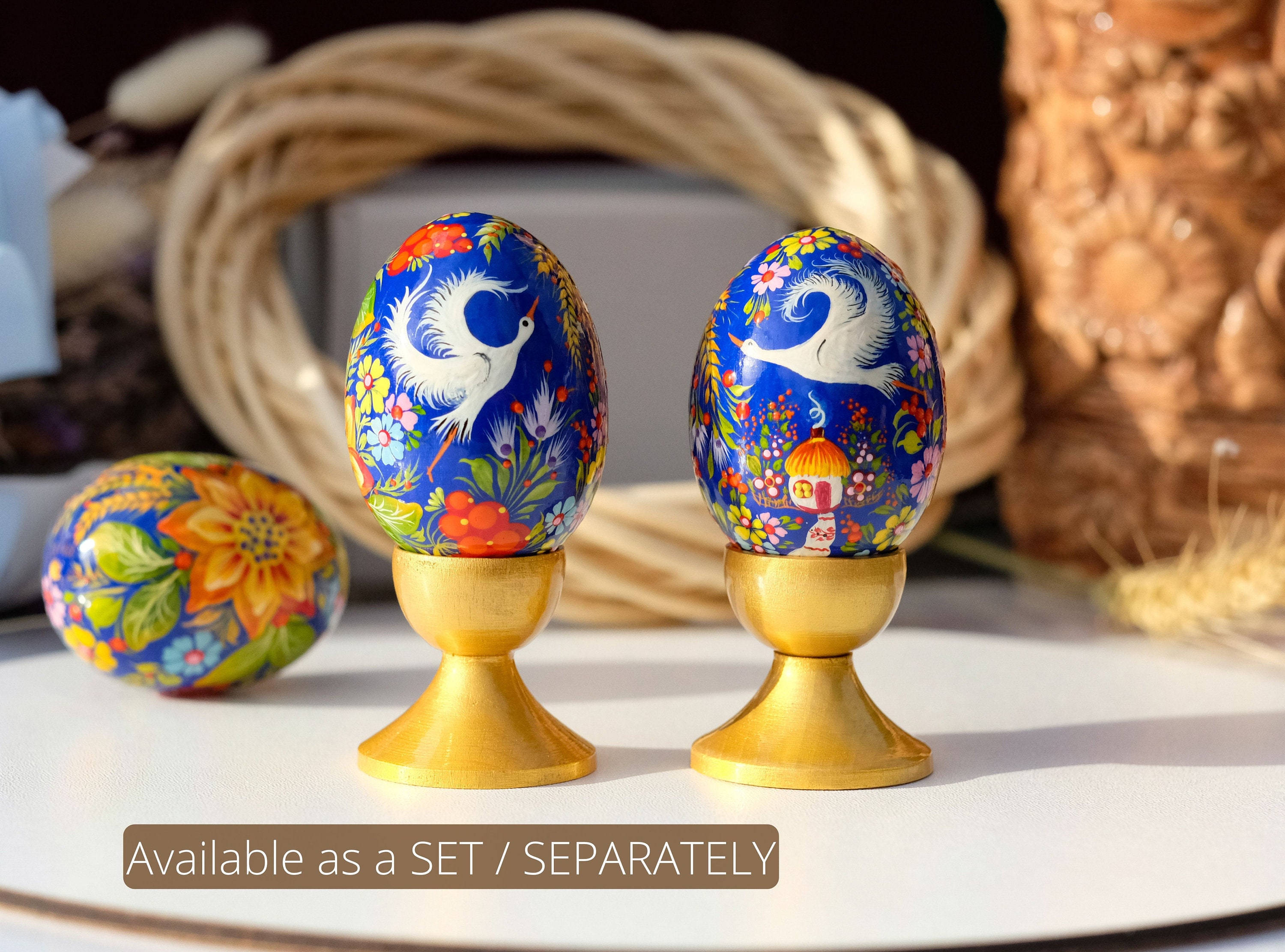 Ukrainian Wooden Easter Eggs With Painted Cranes and Rustic House ...
