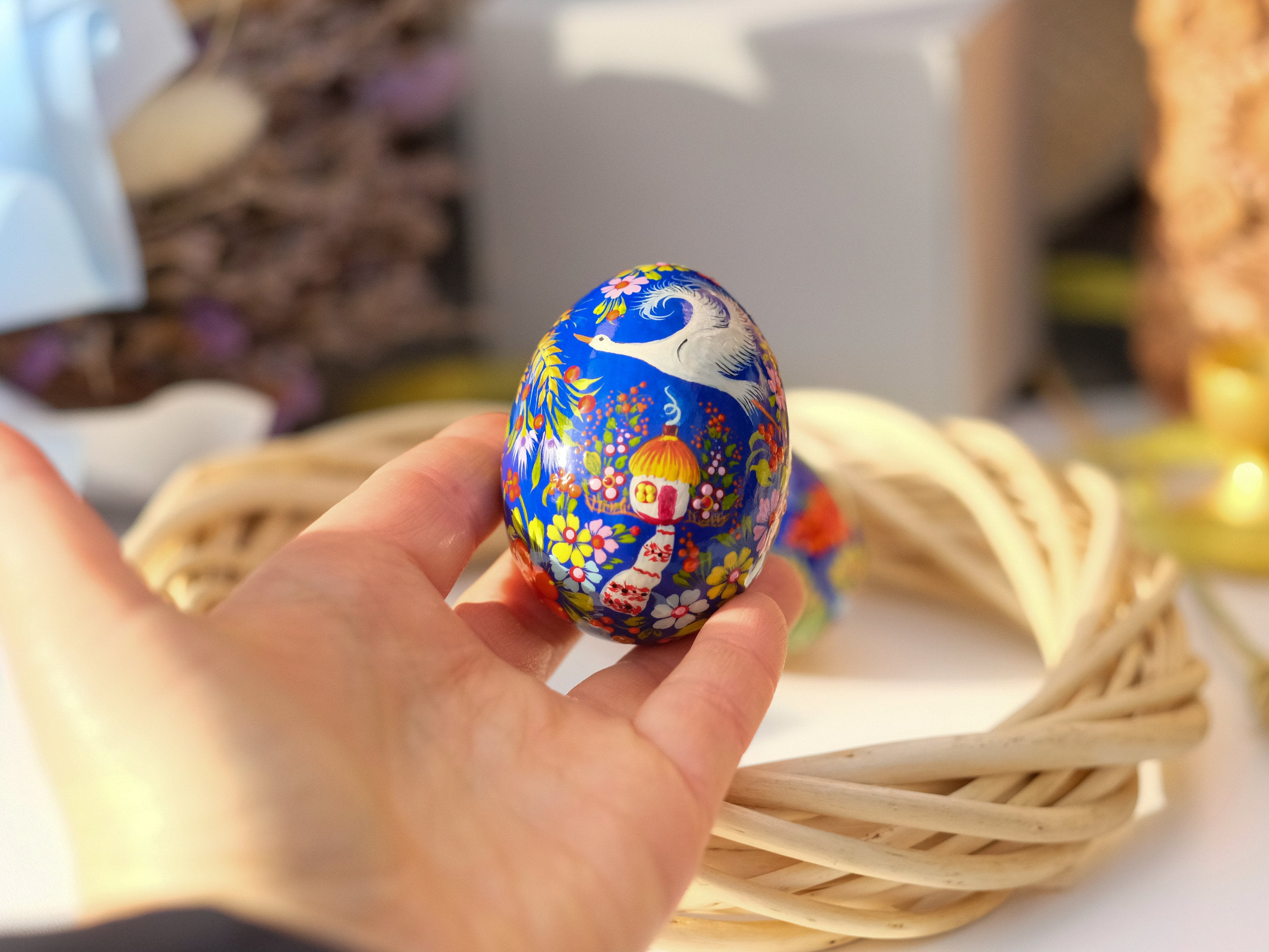Ukrainian Wooden Easter Eggs With Painted Cranes and Rustic House ...