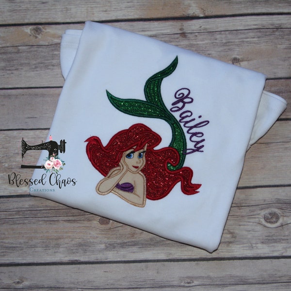 The Little Mermaid Ariel Appliqué Shirt, Ariel Birthday Shirt, Little Mermaid Theme Appliqué Shirt, Ariel Birthday Shirt, Mermaid Shirt