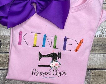 Girls Back to School Name Shirt, Back to School Shirt, First Day Outfit, Personalized School Shirt, Girls School Shirt, Crayon Name Shirt