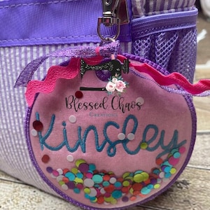 Personalized Confetti Glitter Bag Tag, Name Tag for Backpack or Lunchbox, Custom Embroidered Fabric Bag Tag, Monogrammed Tag for Luggage