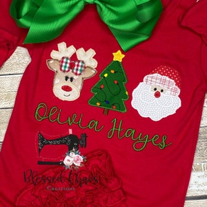 Personalized Christmas Romper, Embroidered Christmas Trio Outfit, Baby&#39;s First Christmas, Baby Girl Christmas Outfit, Girls Santa Outfit