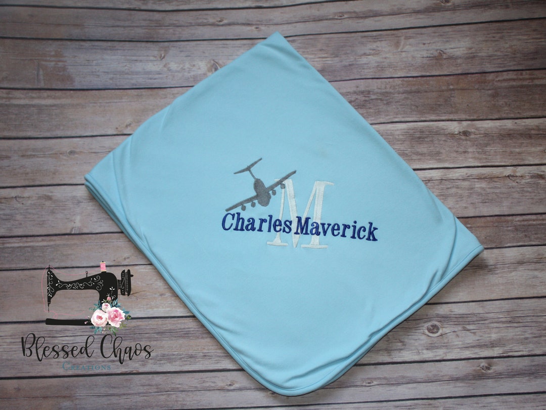 Personalized Baby Blanket With Airplane Design, Monogrammed Cotton ...
