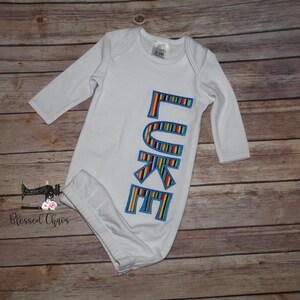 Boys Monogrammed Name Baby Gown, Baby Going Home Outfit, Personalized Baby Gown with Name, Baby Shower Gift, Name with Stripes