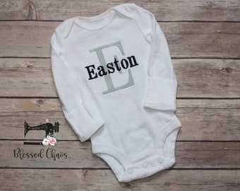 Personalized Baby Boy Bodysuit, Monogrammed Newborn Coming Home Outfit, Custom Embroidered Baby Boy Bodysuit, Shower Gift For Baby Boy