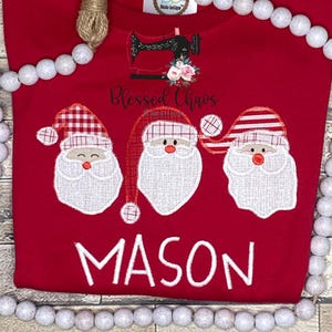 Romper de Navidad personalizado, traje de trío de Santa bordado, primera Navidad del bebé, traje de Navidad de niño, romper de Navidad